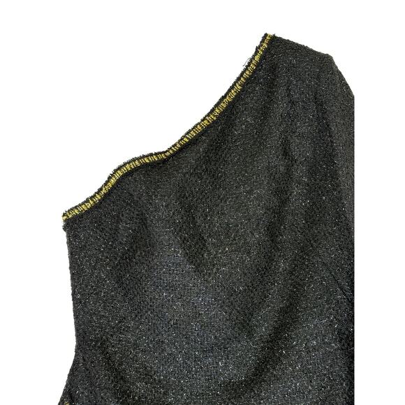 NWT Zara Black w/ Gold Detail Glittery Asymmetric One Shoulder Mini Dress Size S - Picture 2 of 9